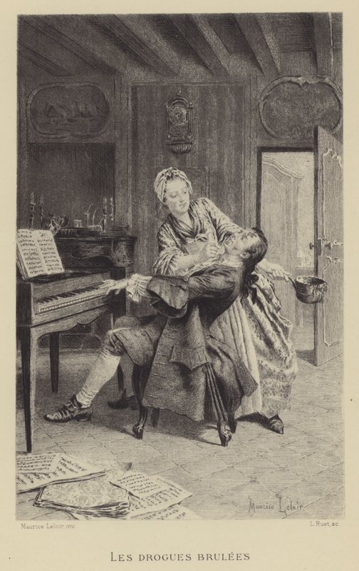 De verbrande drugs (gravure) door Maurice Leloir