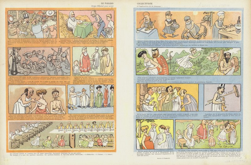 Het collectivistische paradijs. Illustratie voor Le Rire door Maurice Radiguet