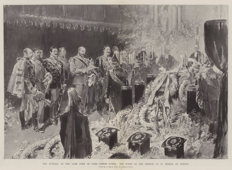 De Begrafenis van wijlen de Hertog van Saksen-Coburg-Gotha, de Scène in de Kerk van St. Moritz in Coburg door Maynard Brown
