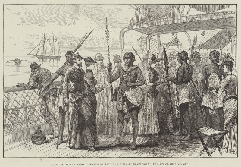 Inboorlingen van de Samoa-eilanden verkopen hun Wapens aan Boord van het Stoomschip Alameda door Melton Prior