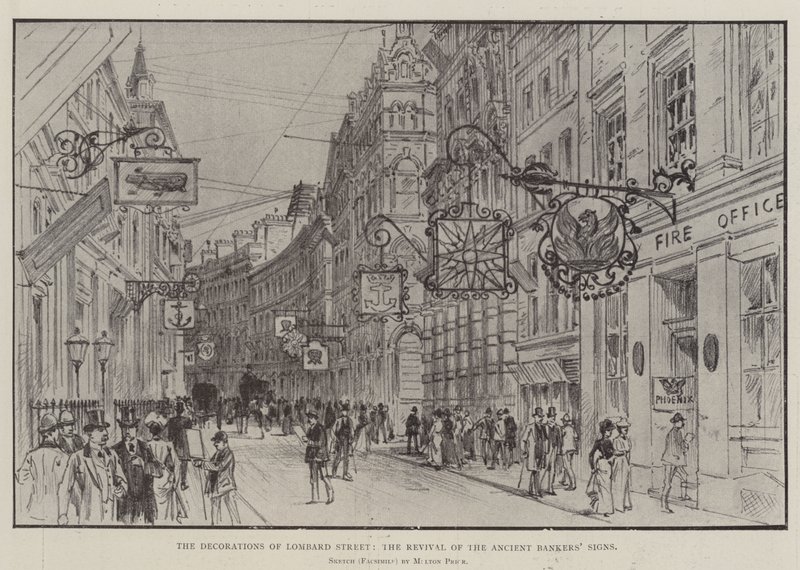 De Versieringen van Lombard Street, de Heropleving van de Oude Bankiersborden door Melton Prior