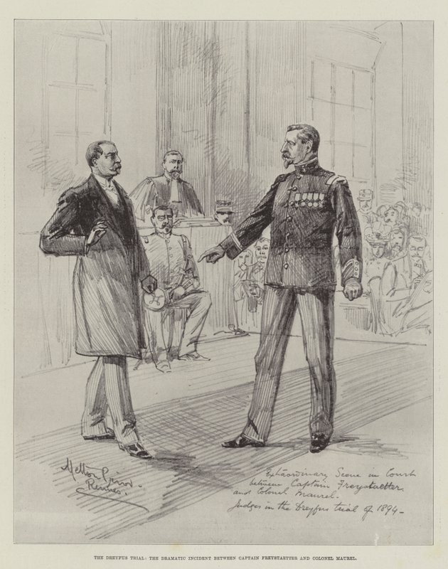 Het Dreyfus-proces, het Dramatische Incident tussen Kapitein Freystaetter en Kolonel Maurel door Melton Prior