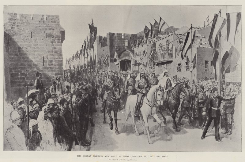 De Duitse Keizer en Staf betreden Jeruzalem via de Jaffa Poort door Melton Prior