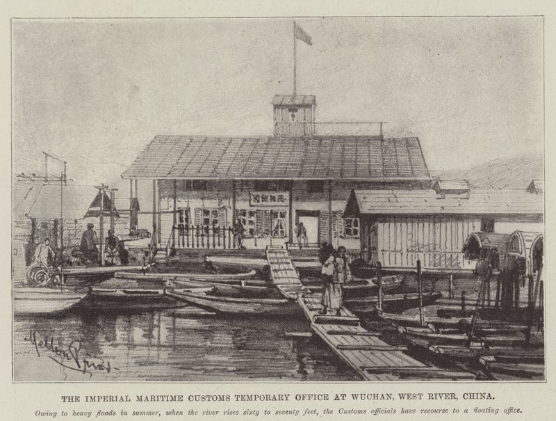 Het Tijdelijke Kantoor van de Keizerlijke Maritieme Douane in Wuchan, Westelijke Rivier, China door Melton Prior