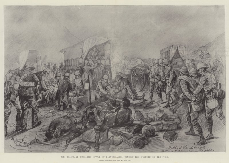 De Transvaaloorlog, de Slag bij Elandslaagte, de gewonden verzorgen op het veld door Melton Prior