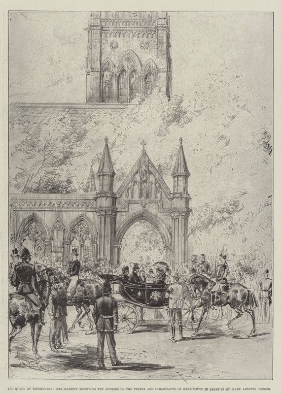 De koningin in Kensington, Hare Majesteit ontvangt het adres van de kerkraad en inwoners van Kensington voor de St Mary Abbotts Church door Melton Prior