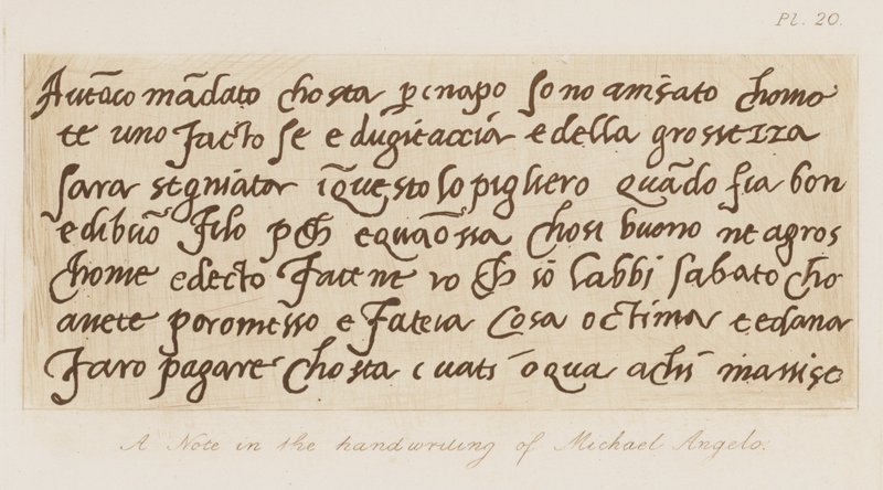 Een notitie in het handschrift van Michelangelo door Michelangelo (after) Buonarroti