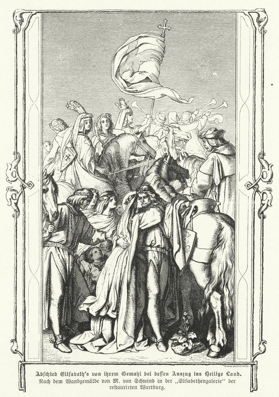 St. Elizabeth van Hongarije neemt afscheid van haar man, Lodewijk IV, landgraaf van Thüringen, als hij vertrekt om deel te nemen aan de Zesde Kruistocht door Moritz Ludwig von Schwind