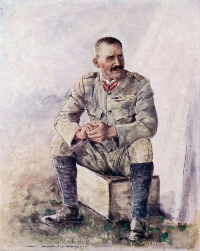 Luitenant-generaal Hector Macdonald buiten Bloemfontein door Mortimer Ludington Menpes