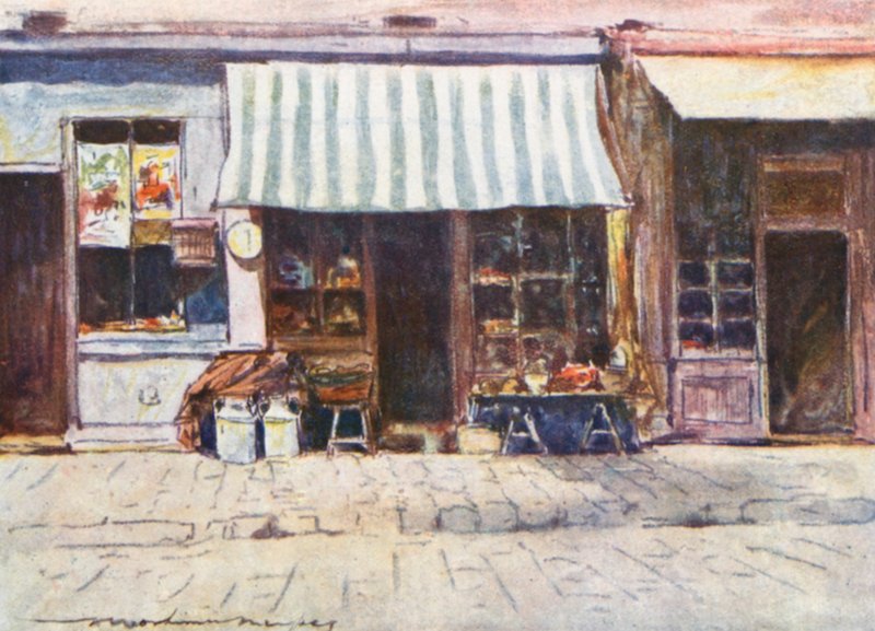 Een zuivelwinkel in de Rue St Honore door Mortimer Ludington Menpes