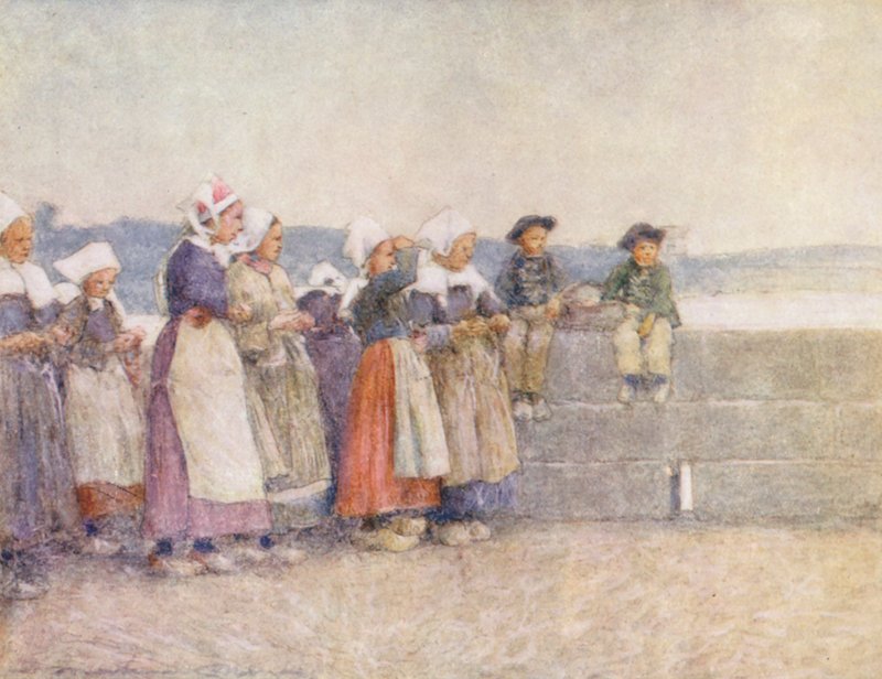 Wachten op de vissersvloot, Concarneau door Mortimer Ludington Menpes