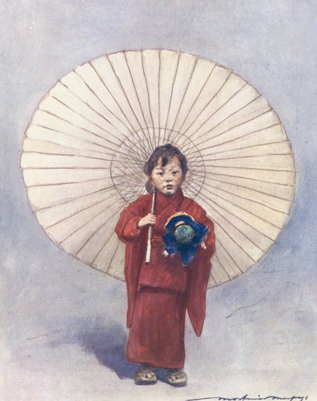 Wereldkinderen: Japans, Zijn eerste paraplu door Mortimer Ludington Menpes