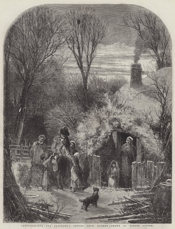 Kerstavond, de terugkeer van de boer van de markt door Myles Birket Foster