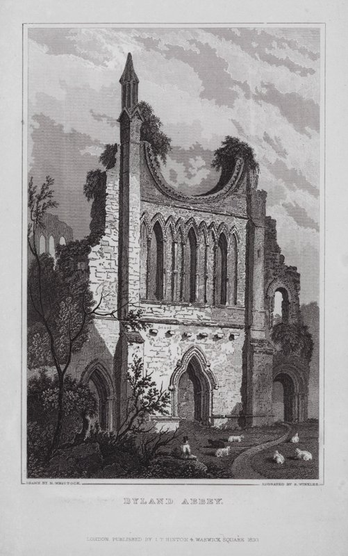 Byland Abbey (gravure) door Nathaniel (after) Whittock