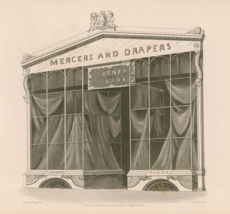 Winkelpui voor Messrs Turner en Clark, Mercers en Drapers, Coventry Street, Londen door Nathaniel Whittock