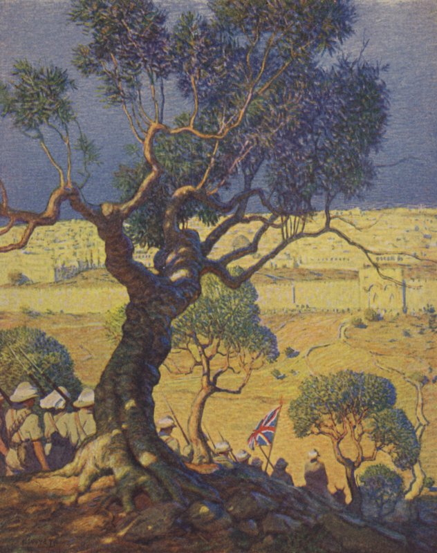 Engelse troepen dalen de Olijfberg af door Newell Convers Wyeth