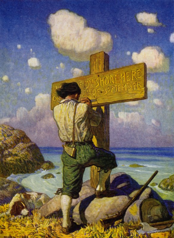 Illustratie voor Robinson Crusoe door Newell Convers (after) Wyeth