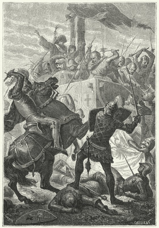 De strijd om de Lombardische carroccio bij de Slag bij Cortenouva door Niccolo Sanesi