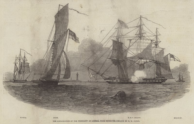 Het inschepen van de president van Liberia, vanuit Plymouth door Nicholas Matthews Condy
