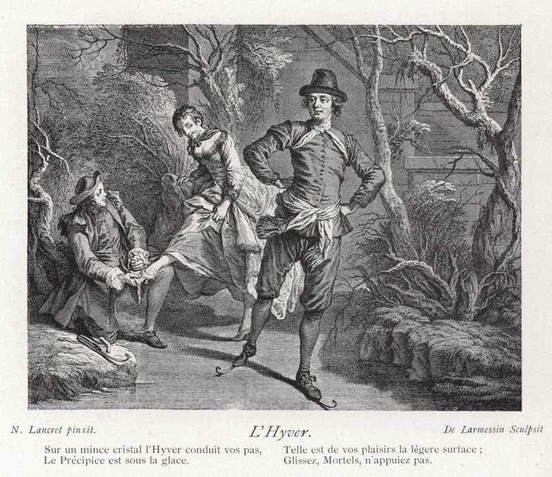 Winter, een groep mensen schaatsen door Nicolas Lancret
