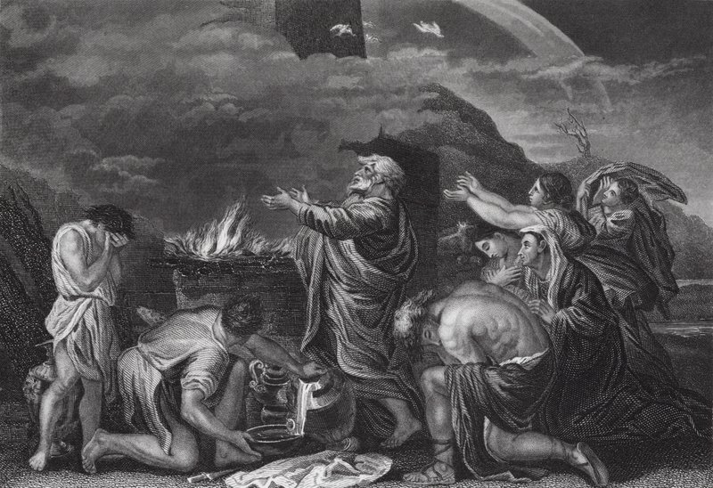 Noachs Offer, Genesis, Hoofdstuk 8, vers 20 door Nicolas (after) Poussin