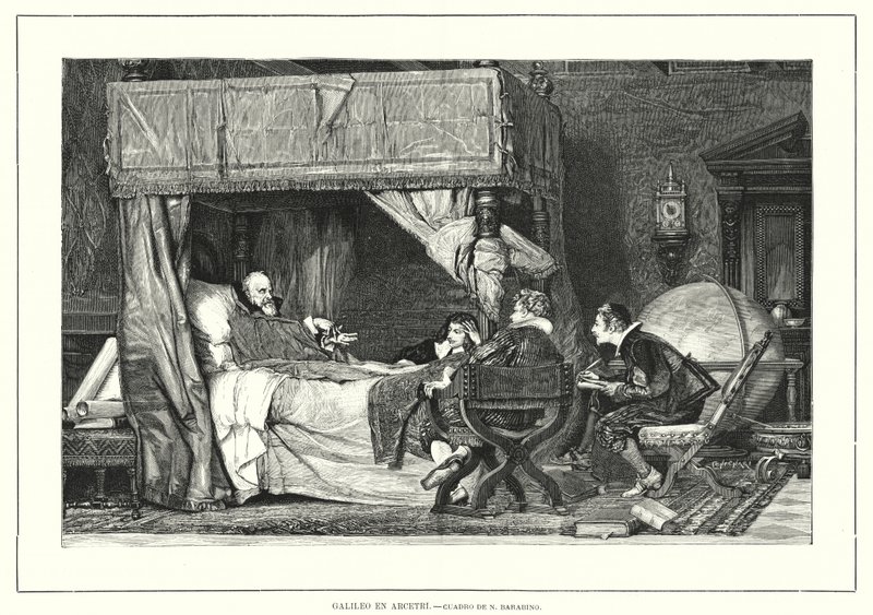 Italiaanse astronoom Galileo Galilei in Arcetri, Italië, waar hij stierf in 1642 (litho) door Nicolo (after) Barabino