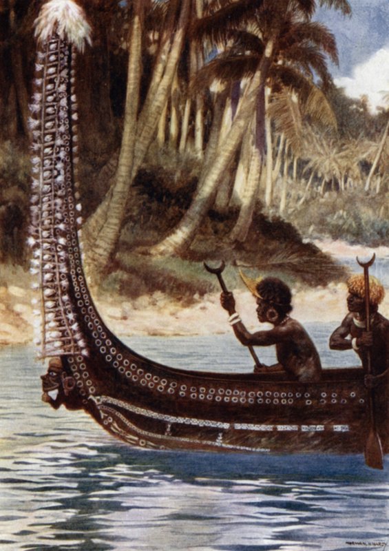 Een kano met de "Totoishu," Nieuw-Georgia, Salomonseilanden door Norman Hardy