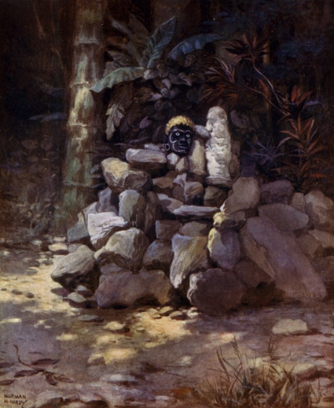 Een heiligdom of graf van een hoofdman in Simbo, Salomonseilanden door Norman Hardy