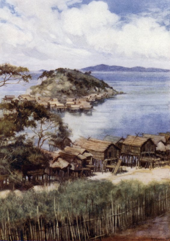 Het Eiland Elevera vanaf het Missiestation, Port Moresby, Brits Nieuw-Guinea door Norman Hardy