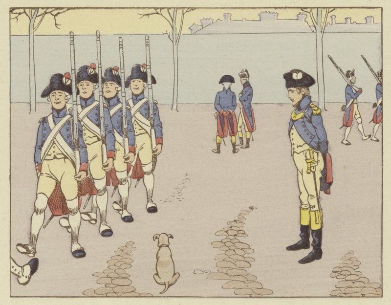 Als luitenant in Valence in 1785, keek Napoleon naar geweeroefeningen door Onfray de Breville Job