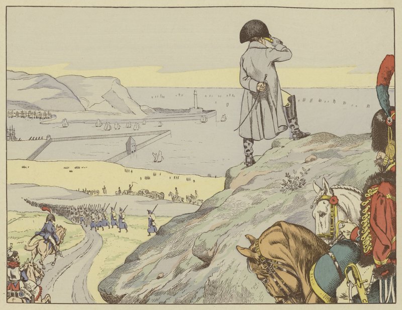 In het kamp van Boulogne, keek Napoleon voortdurend over het Kanaal naar Engeland, september 1803 door Onfray de Breville Job