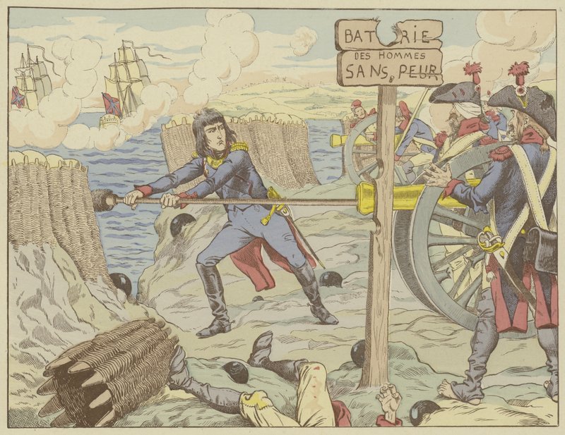 Napoleon laadt een kanon als een gewone soldaat bij het Beleg van Toulon, 1793 door Onfray de Breville Job
