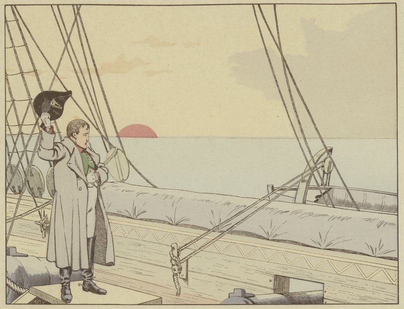 Napoleon aan boord van HMS Bellerophon na zich te hebben overgegeven aan de Britten, 15 juli 1815 door Onfray de Breville Job