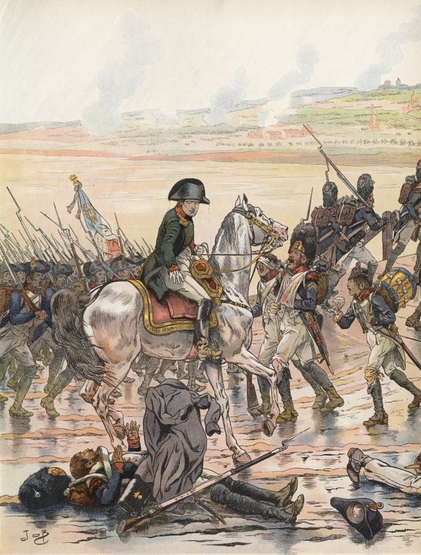 Napoleon toont medeleven voor een van zijn gevallen soldaten tijdens de Rijncampagne door Onfray de Breville Job