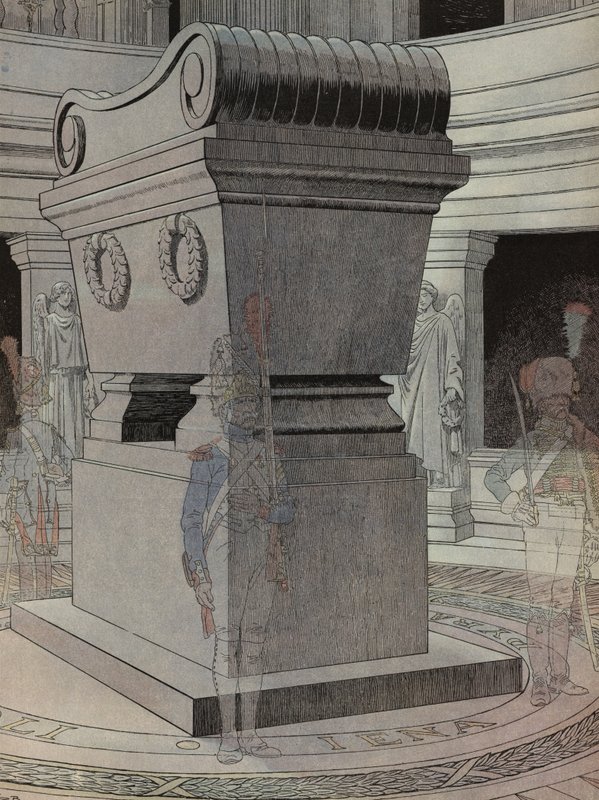 Napoleons graf in Les Invalides, Parijs, bewaakt door fantoomsoldaten door Onfray de Breville Job