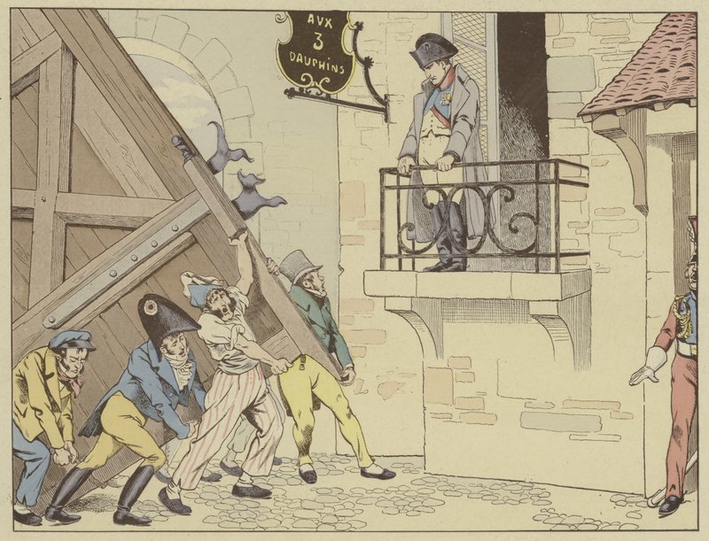 De stad Grenoble opent haar poorten voor Napoleon bij zijn terugkeer uit ballingschap op Elba, 7 maart 1815 door Onfray de Breville Job