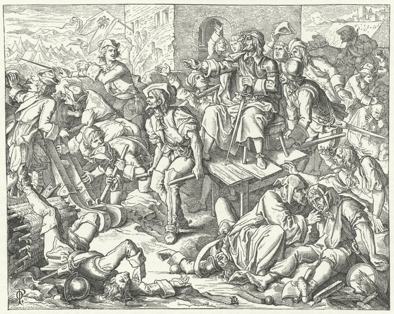 De gewonde Graaf Ernst Rudiger von Starhemberg onder de verdedigers van Wenen, 1683 door Oskar Pletsch