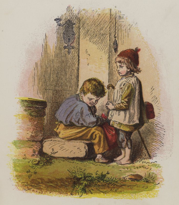 Twee jongens op een drempel van een huis door Oskar Pletsch