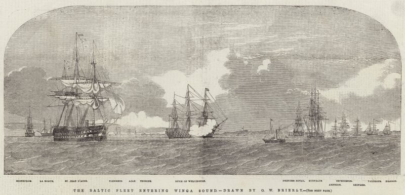 De Baltische vloot die Winga Sound binnenvaart door Oswald Walters Brierly