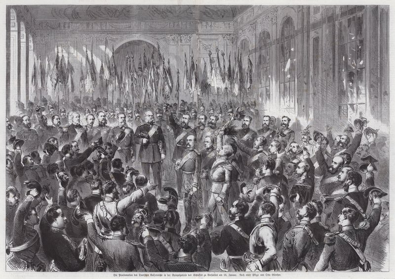 Proclamatie van koning Wilhelm I van Pruisen als keizer van Duitsland, Spiegelzaal, Palais de Versailles, Frankrijk door Otto Edmund Guenther
