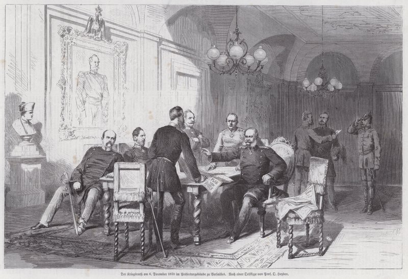 Pruisische legercommandanten houden een krijgsraad in Versailles, Frans-Pruisische Oorlog, 6 december 1870 door Otto Johann Heinrich Heyden