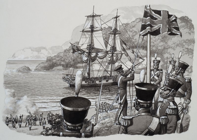 Aankomst in West-Australië op 21 januari 1827 (gouache op papier) door Pat (1907 95) Nicolle