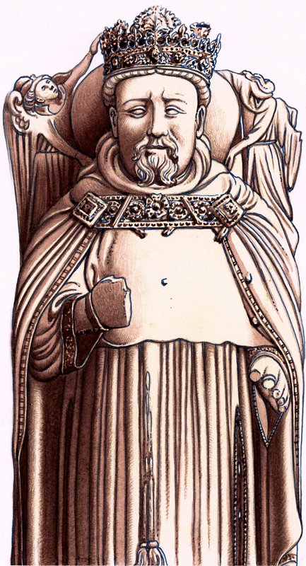 Beeld van Hendrik IV van Engeland op zijn graftombe in Canterbury door Pat (1907-95) Nicolle