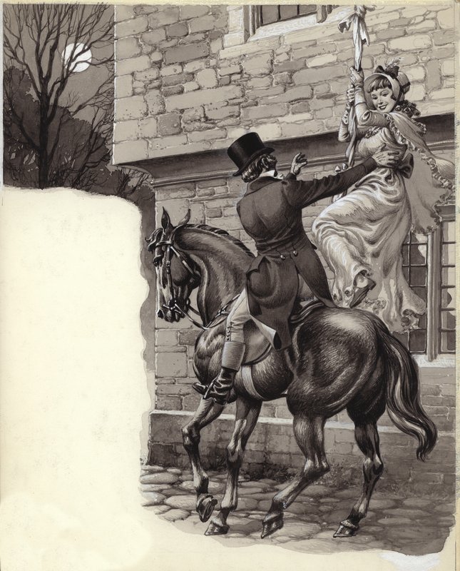 John Peel en Mary White elope naar Gretna Green (gouache op papier) door Pat (1907-95) Nicolle