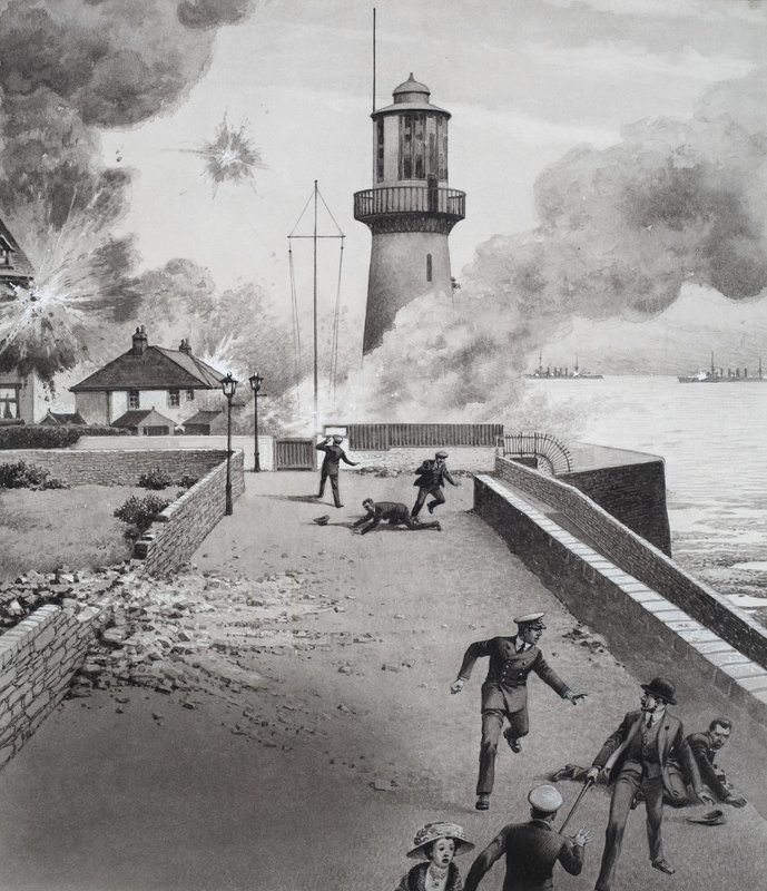 Vuurtoren onder bombardement door Pat (1907 95) Nicolle