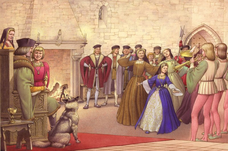 Een feest volgde op de aankomst van Catharina van Aragon in Engeland om te trouwen (gouache op papier) door Pat (1907 95) Nicolle