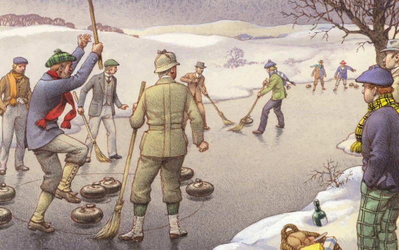Curling in Schotland (gouache op papier) door Pat (1907 95) Nicolle
