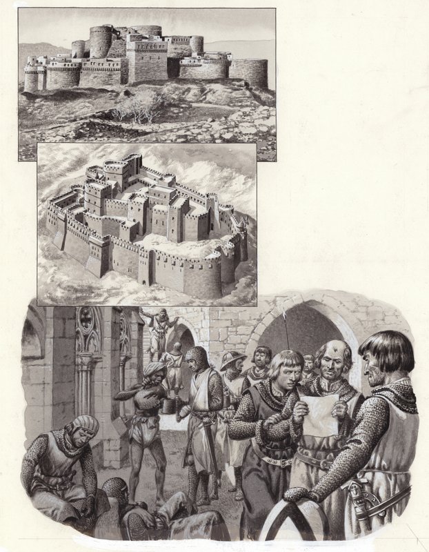 Het fort van Krak des Chevaliers (gouache op papier) door Pat (1907 95) Nicolle