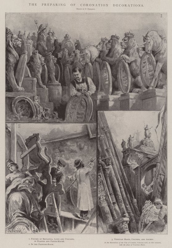 Het Voorbereiden van Kroningsdecoraties door Paul Frenzeny