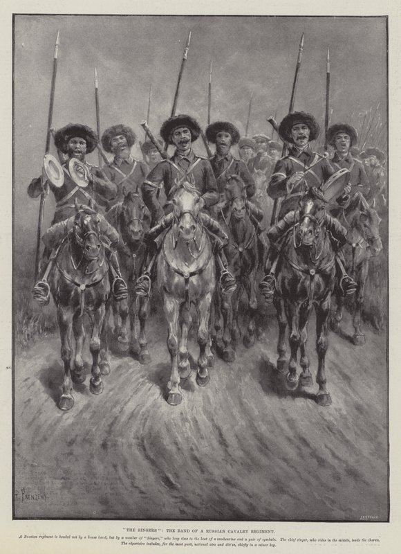 De zangers, de band van een Russisch cavalerie regiment door Paul Frenzeny